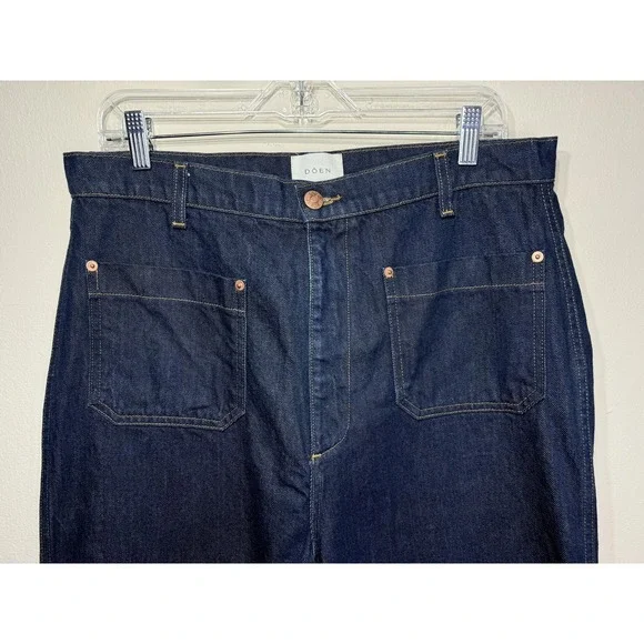 Doen Newport Jeans Womens 33 Blue Rinse Wash‎ High Rise Wide Leg Cotton